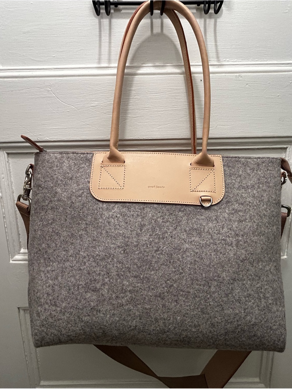 Graf Lantz large gray merino wool with vegetable tanned leather trim Tote-